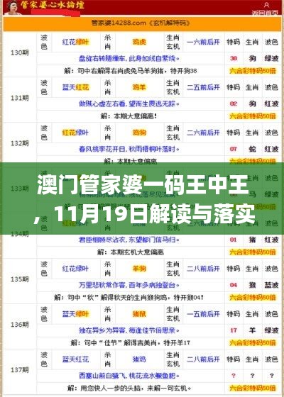 澳門管家婆一碼王中王，11月19日解讀與落實_ BEJ9.14.45品味版