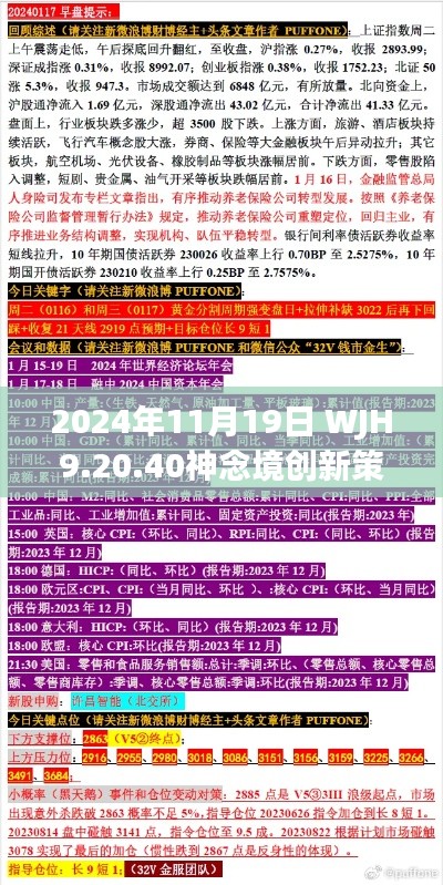 2024年11月19日 WJH9.20.40神念境創(chuàng)新策略推廣：一肖一碼必中技巧
