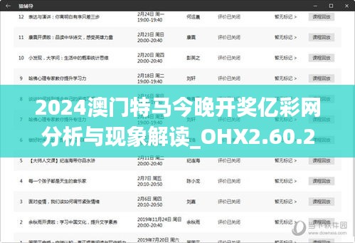 2024澳門特馬今晚開獎億彩網(wǎng)分析與現(xiàn)象解讀_OHX2.60.24速達版