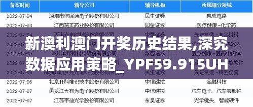 新澳利澳門開獎歷史結(jié)果,深究數(shù)據(jù)應(yīng)用策略_YPF59.915UHD