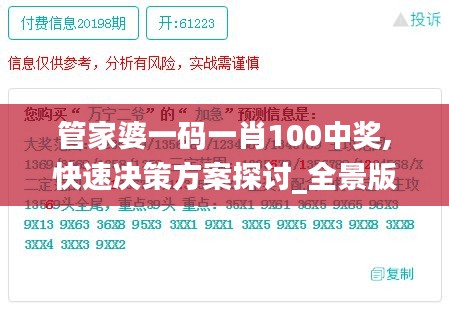 管家婆一碼一肖100中獎,快速決策方案探討_全景版NRS6.59