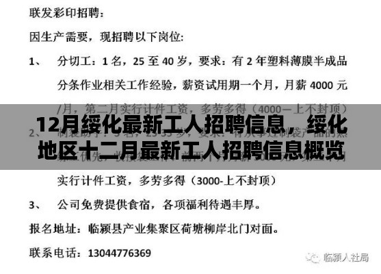 綏化地區(qū)最新工人招聘信息概覽（十二月版）