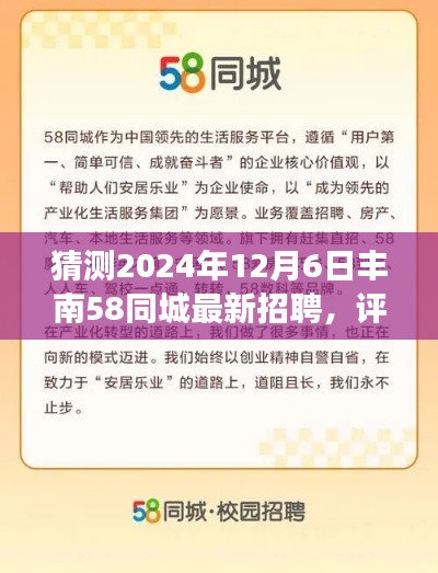 猜測2024年12月6日豐南58同城最新招聘，評測報告，豐南地區(qū)豐南58同城招聘平臺展望（2024年12月版）