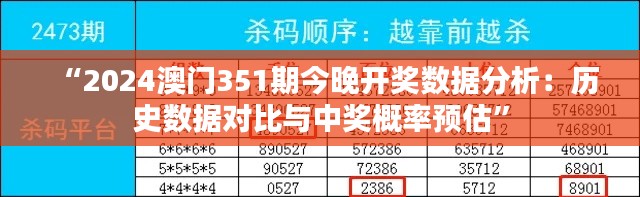 “2024澳門(mén)351期今晚開(kāi)獎(jiǎng)數(shù)據(jù)分析：歷史數(shù)據(jù)對(duì)比與中獎(jiǎng)概率預(yù)估”