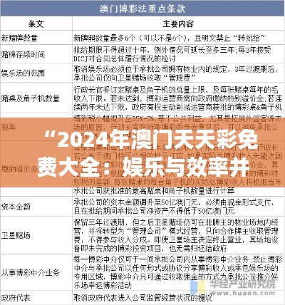 “2024年澳門天天彩免費(fèi)大全：娛樂(lè)與效率并重的新博彩時(shí)代”