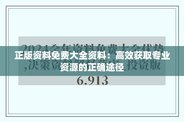 正版資料免費大全資料：高效獲取專業(yè)資源的正確途徑