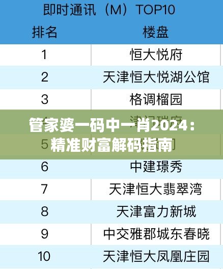 管家婆一碼中一肖2024：精準(zhǔn)財(cái)富解碼指南