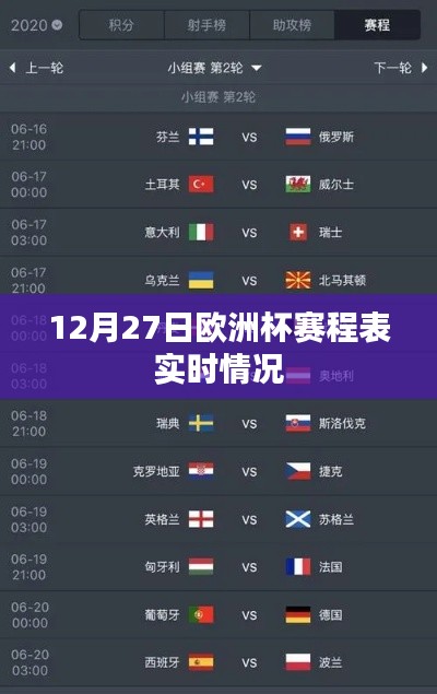 歐洲杯賽程表實(shí)時(shí)更新，12月27日賽程安排揭曉