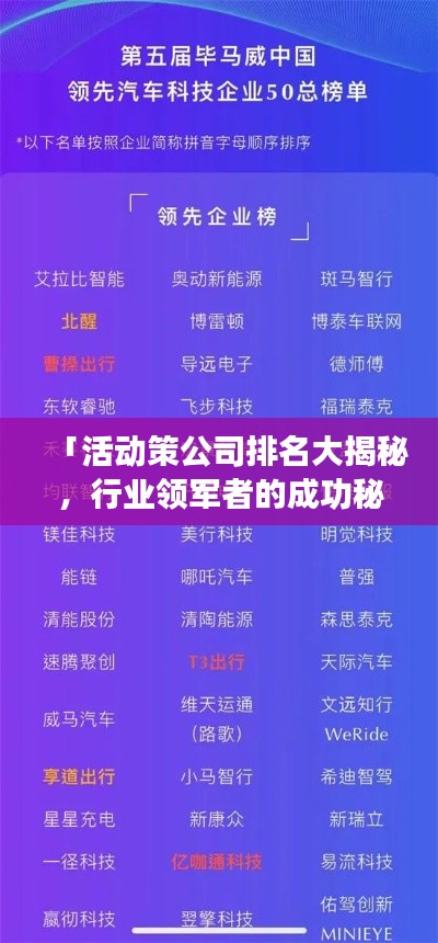 「活動策公司排名大揭秘，行業(yè)領(lǐng)軍者的成功秘訣一網(wǎng)打盡！」