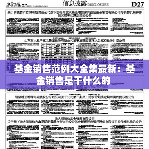基金銷售范例大全集最新：基金銷售是干什么的 