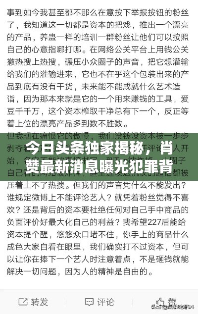 今日頭條獨家揭秘，肖贊最新消息曝光犯罪背后真相