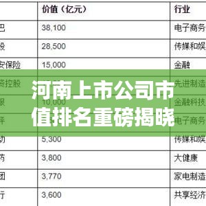 河南上市公司市值排名重磅揭曉！