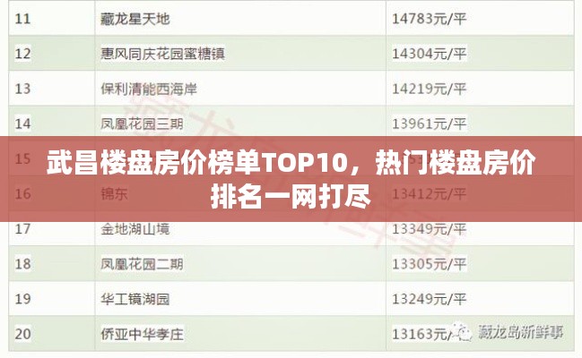 武昌樓盤房價榜單TOP10，熱門樓盤房價排名一網(wǎng)打盡