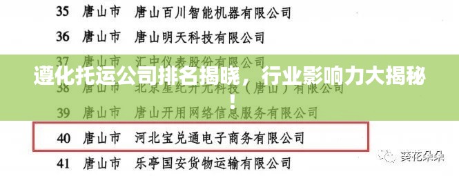遵化托運(yùn)公司排名揭曉，行業(yè)影響力大揭秘！