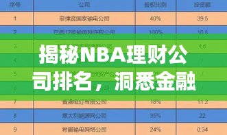 揭秘NBA理財(cái)公司排名，洞悉金融市場的力量分布與投資策略