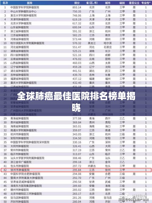 全球肺癌最佳醫(yī)院排名榜單揭曉