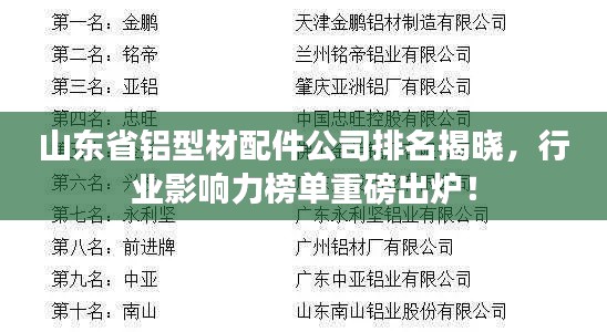 山東省鋁型材配件公司排名揭曉，行業(yè)影響力榜單重磅出爐！