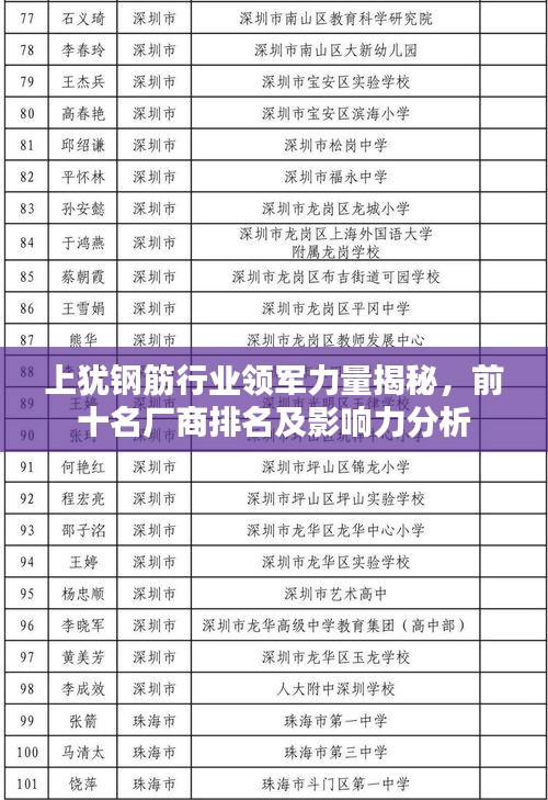 上猶鋼筋行業(yè)領(lǐng)軍力量揭秘，前十名廠商排名及影響力分析