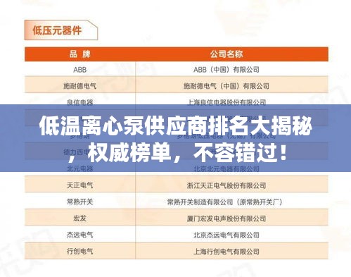 低溫離心泵供應商排名大揭秘，權(quán)威榜單，不容錯過！