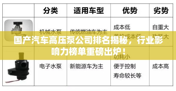 國(guó)產(chǎn)汽車高壓泵公司排名揭秘，行業(yè)影響力榜單重磅出爐！