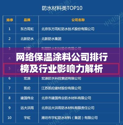 網(wǎng)絡(luò)保溫涂料公司排行榜及行業(yè)影響力解析