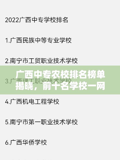 廣西中專農(nóng)校排名榜單揭曉，前十名學(xué)校一網(wǎng)打盡！
