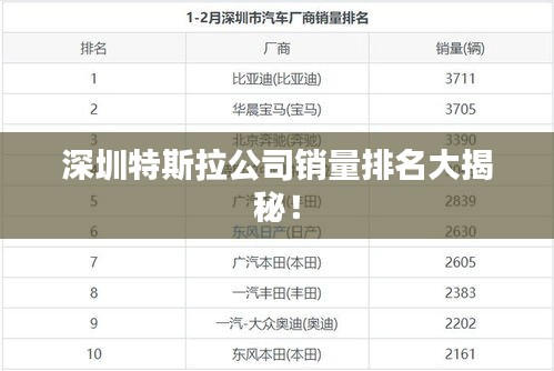 深圳特斯拉公司銷量排名大揭秘！