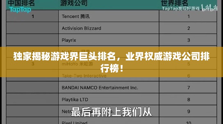 獨家揭秘游戲界巨頭排名，業(yè)界權(quán)威游戲公司排行榜！