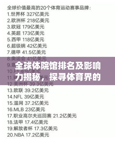 全球體院館排名及影響力揭秘，探尋體育界的璀璨明珠！