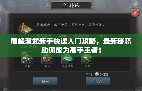 巔峰演武新手快速入門攻略，最新秘籍助你成為高手王者！