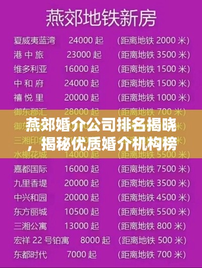 燕郊婚介公司排名揭曉，揭秘優(yōu)質(zhì)婚介機(jī)構(gòu)榜單！