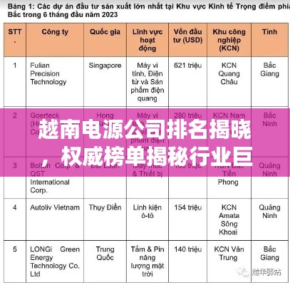 越南電源公司排名揭曉，權(quán)威榜單揭秘行業(yè)巨頭！