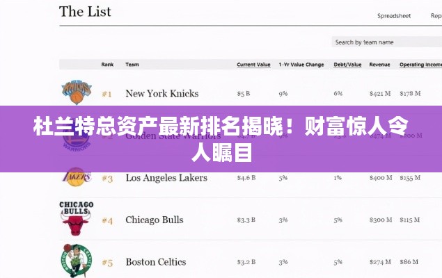 杜蘭特總資產(chǎn)最新排名揭曉！財(cái)富驚人令人矚目