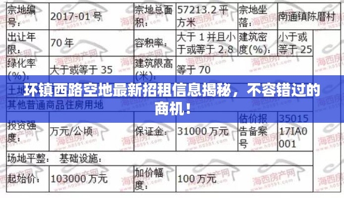 環(huán)鎮(zhèn)西路空地最新招租信息揭秘，不容錯過的商機！